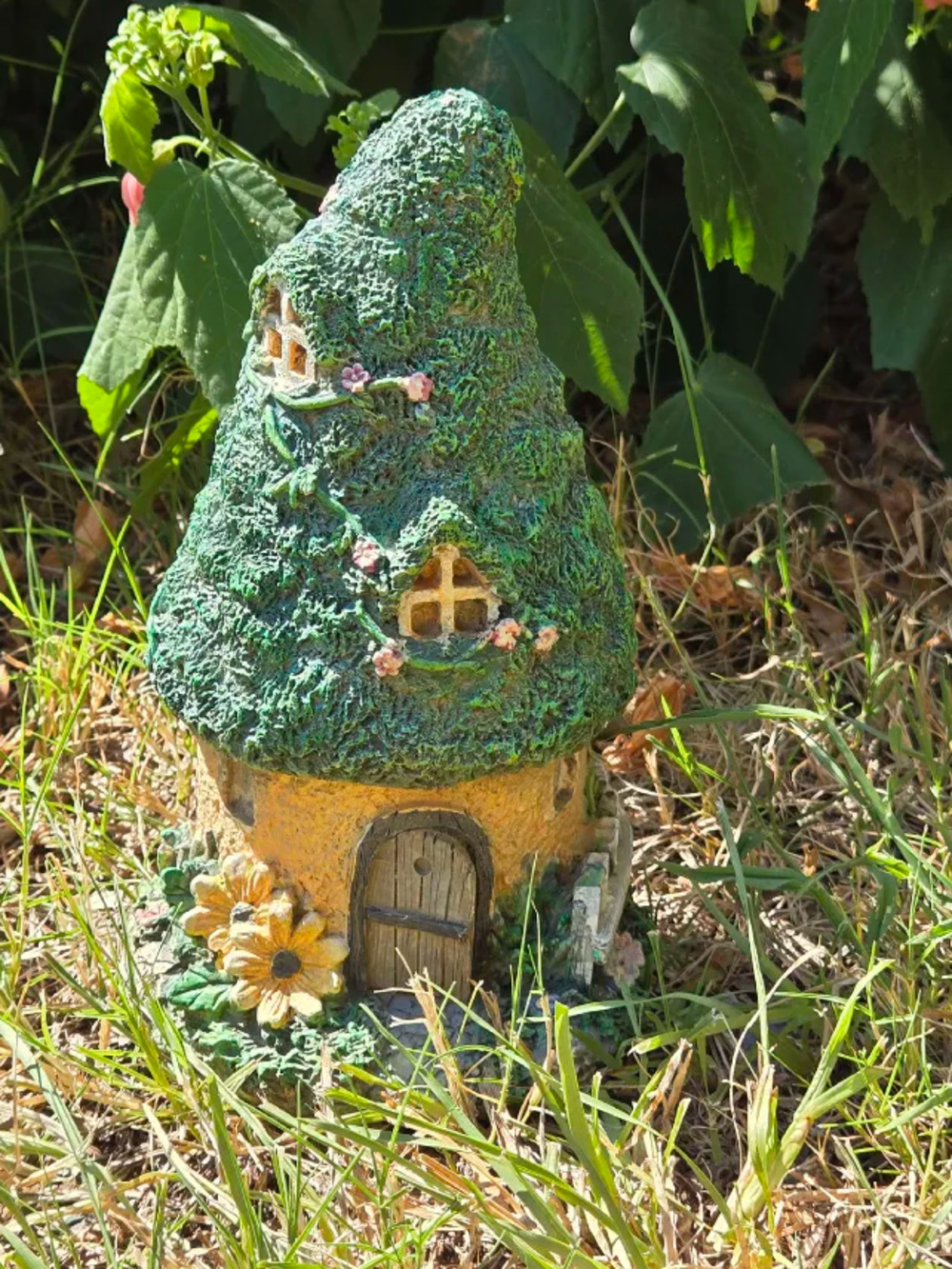 Fairy Garden Cottage House Decor Green Roof Floral Cottage